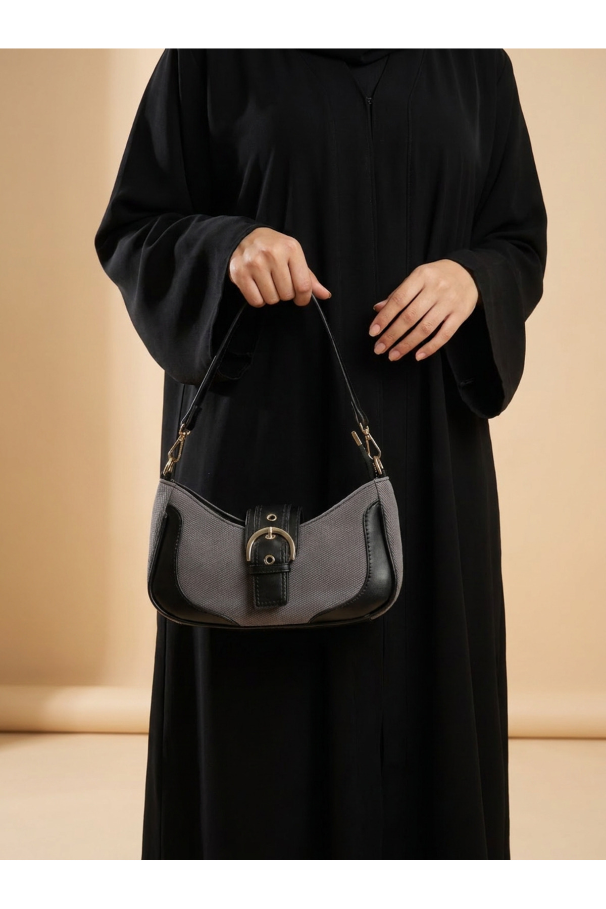 حقيبة كتف أنيقة على شكل هلال مع إكسسوارات مشبكية - حقيبة كروس بودي قابلة للتعديل