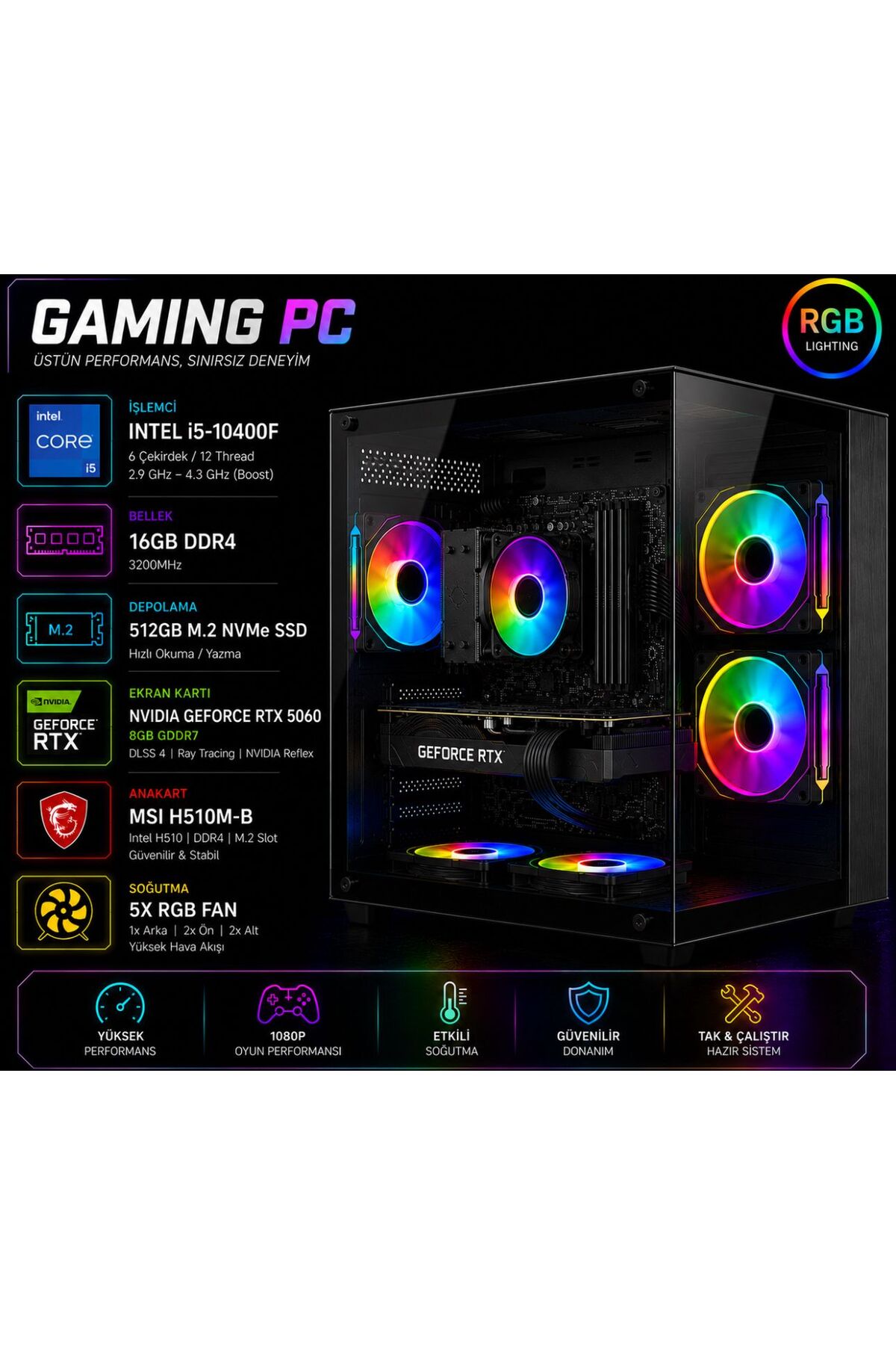Apphirex Blood X15 i5-10400F 16GB RAM 512GB M2 SSD RTX5060