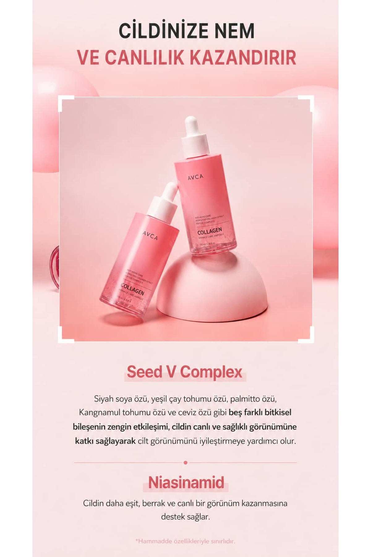 Kolajen ve 4 Çeşit Peptide İçeren Kırışıklık Karşıtı ve Sıkılaştırıcı Ampul 100 ml - Collagen Wrinkle Care Ampoule Serum — AVC-AMP-COLLAGEN-100 — تصویر 4 از 8