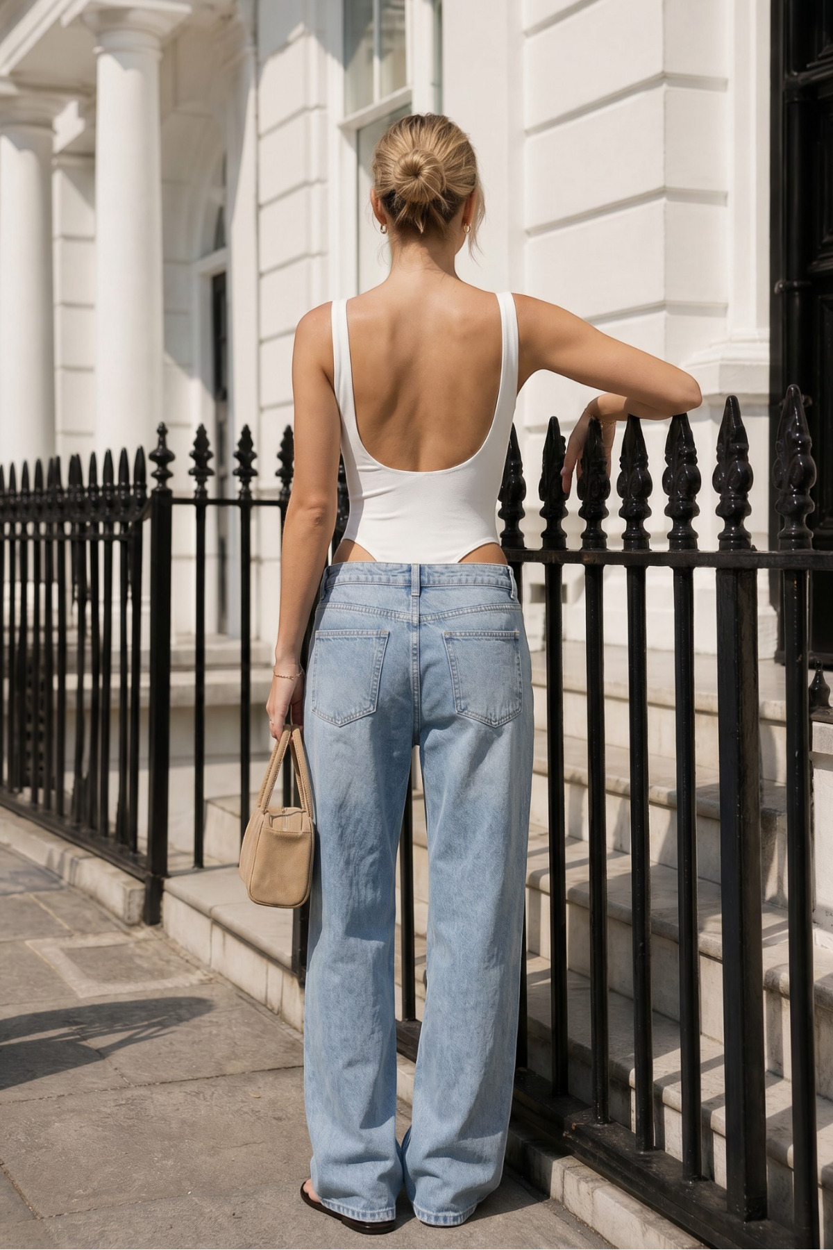 macharel jeans Yuvarlak Yaka Arka Dekolteli Askılı Bluz görsel 4