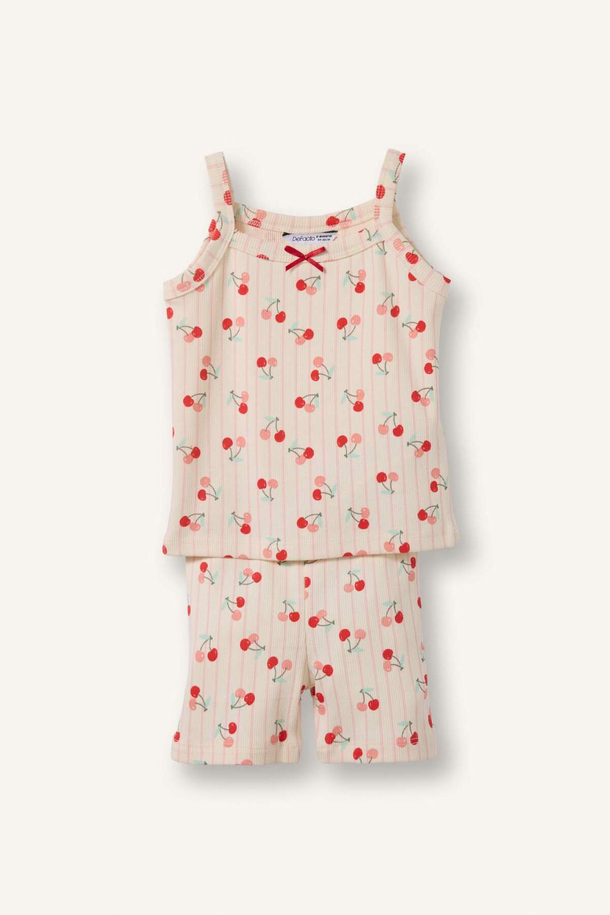 Defacto Printed Ribbed 2-Piece Ecru Pajama Set for Baby Girl I0404A526Hs