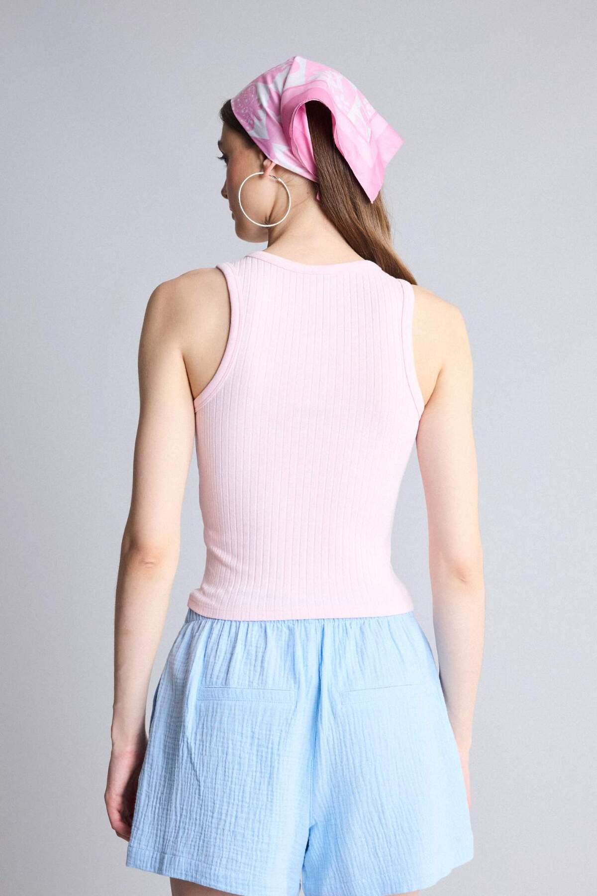 DeFacto Slım Fit Halter Yaka Fitilli Açık Pembe Atlet A8859AX26SM görsel 5
