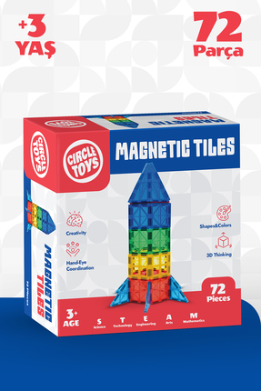 Circle Toys Magnetic Tiles Manyetik Yapı Blokları 72 Parça 3D STEAM Eğitici Ç...