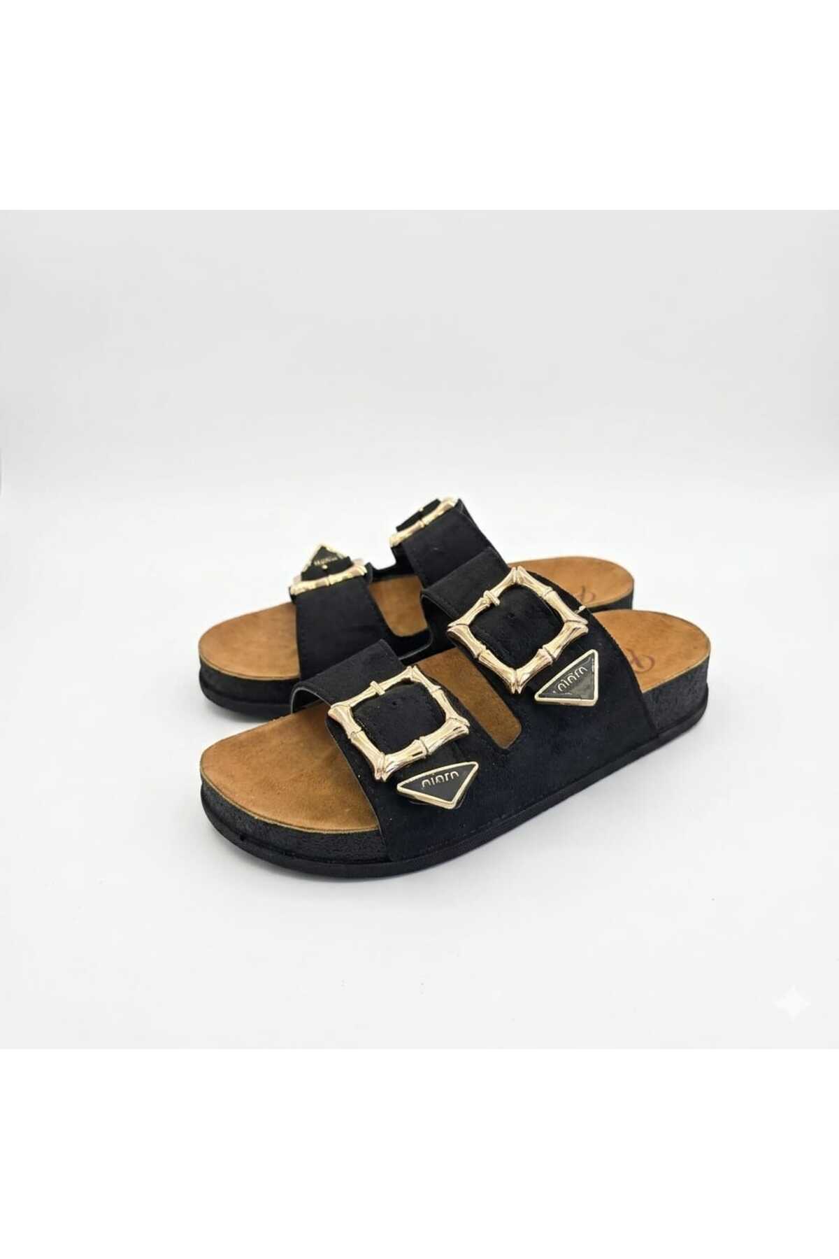 Koray Shoes Piomi Women's Double Buckle Orthopedic Black Suede