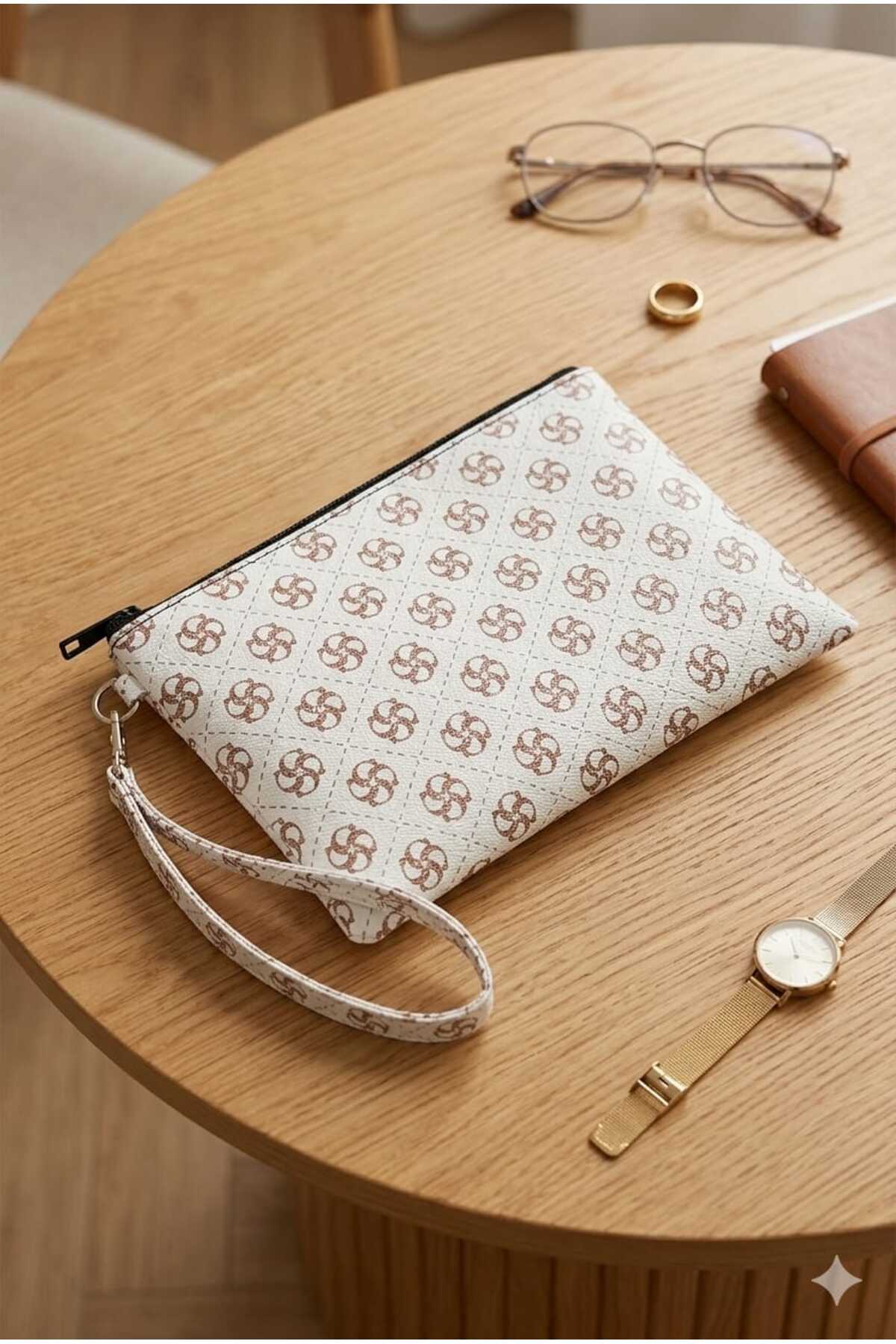 DİAMOND OUTLET Siyah-Gri-Beyaz- Clutch Çanta, 23x14 Cm Fermuarlı Şık El Çantası Günlük Kullanım görsel 2