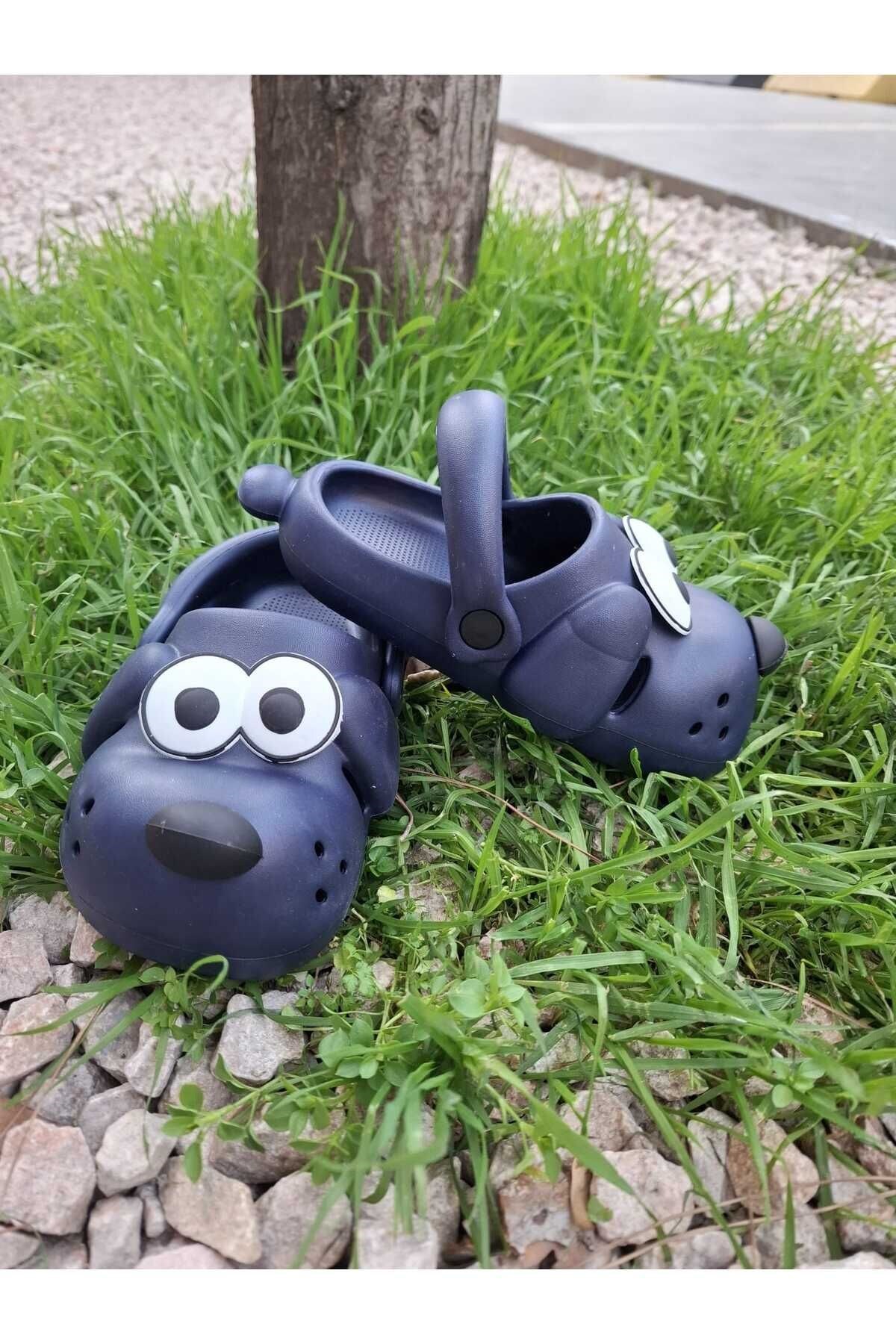 Sevimli Köpek Figürlü Günlük Bahçe ve Plaj Terliği Unisex Çocuk Lacivert Terlik