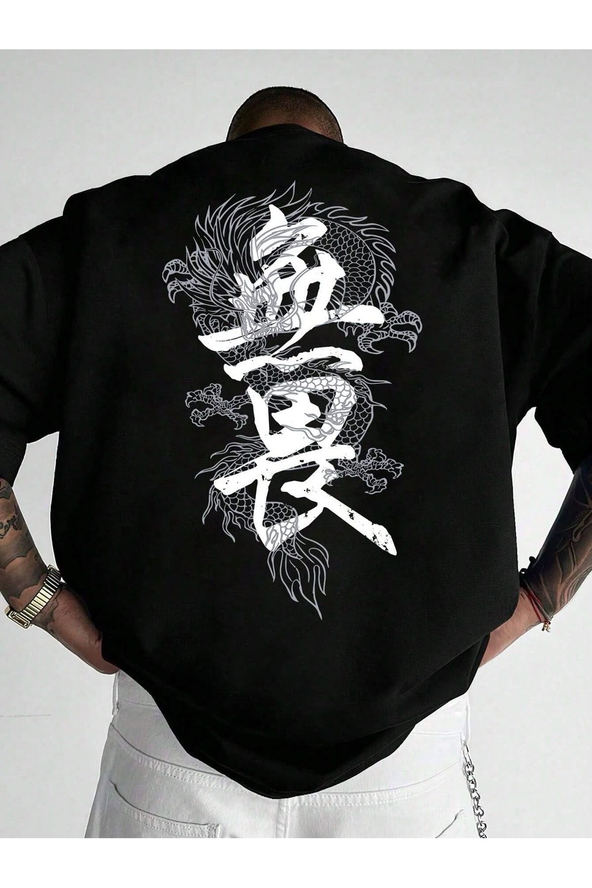 qubo sportswear & company Unisex Oversize Baskılı Pamuklu Bisiklet Yaka Kısa Kollu SİYAH T-shirt