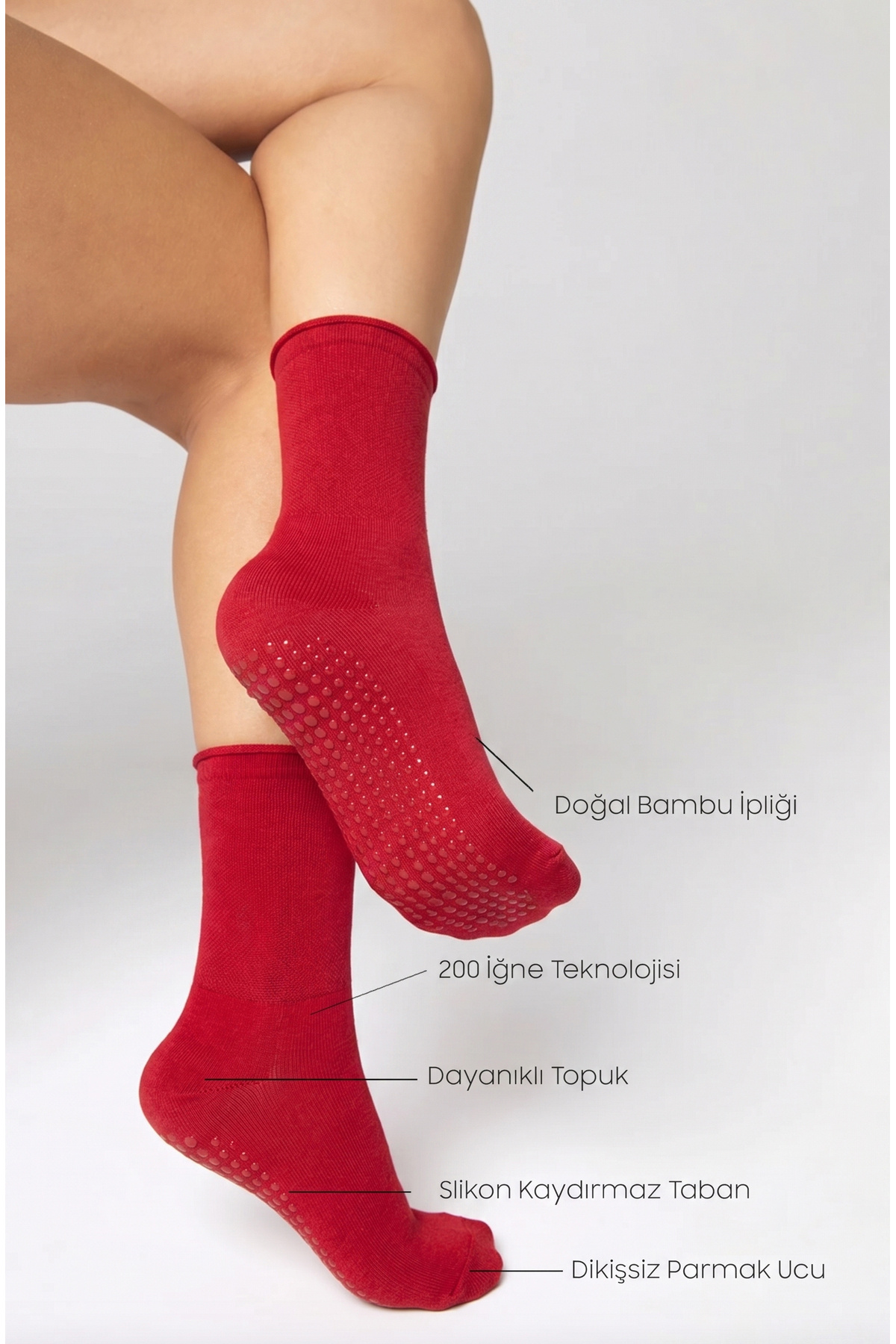 Bamboo Non-Slip Sole Silicone Hajj Umrah Tawaf Maternity Pilates Yoga Rubberless Red Socks