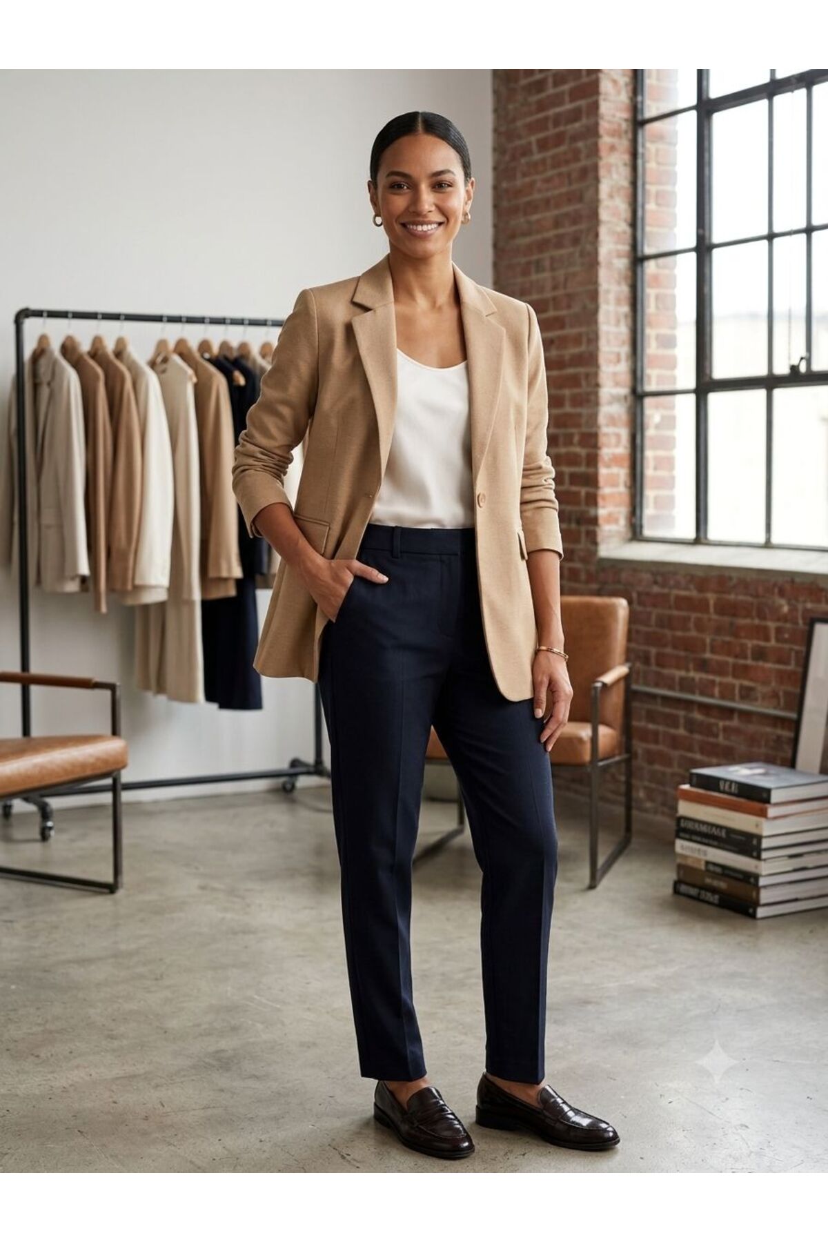 MAESTRO WOMAN  Kadın Sütlü Kahverengi Keten Görünümlü Tek Düğme Astarlı Blazer Ceket - Görsel 2