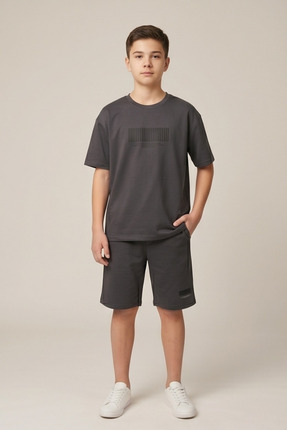 merrywise 9-16 Yaş Erkek Çocuk Şortlu Takım Oversize Kesim Baskılı Yazlık İki...
