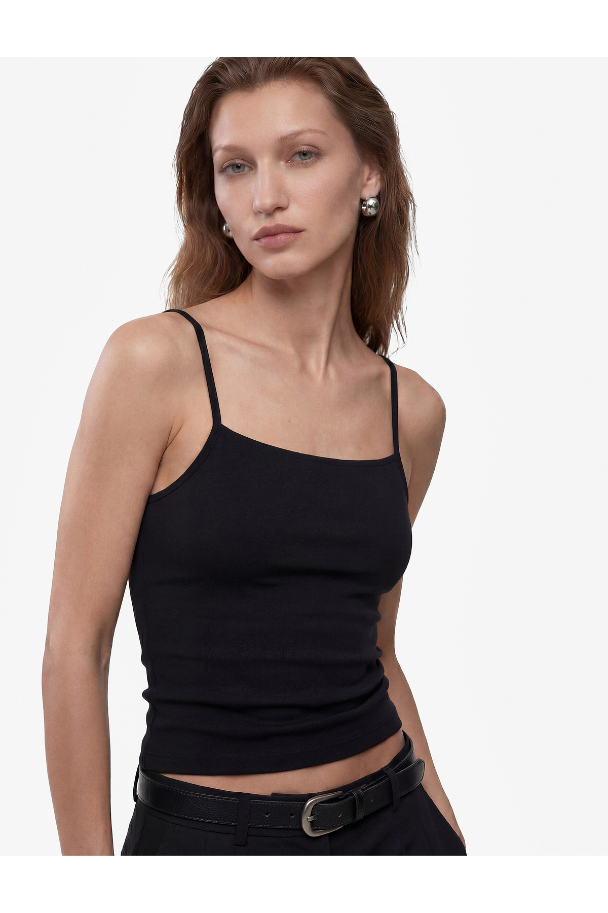 Koton Pamuklu Ribanalı Slim Fit Kare Yaka İp Askılı Atlet Bluz görsel 2