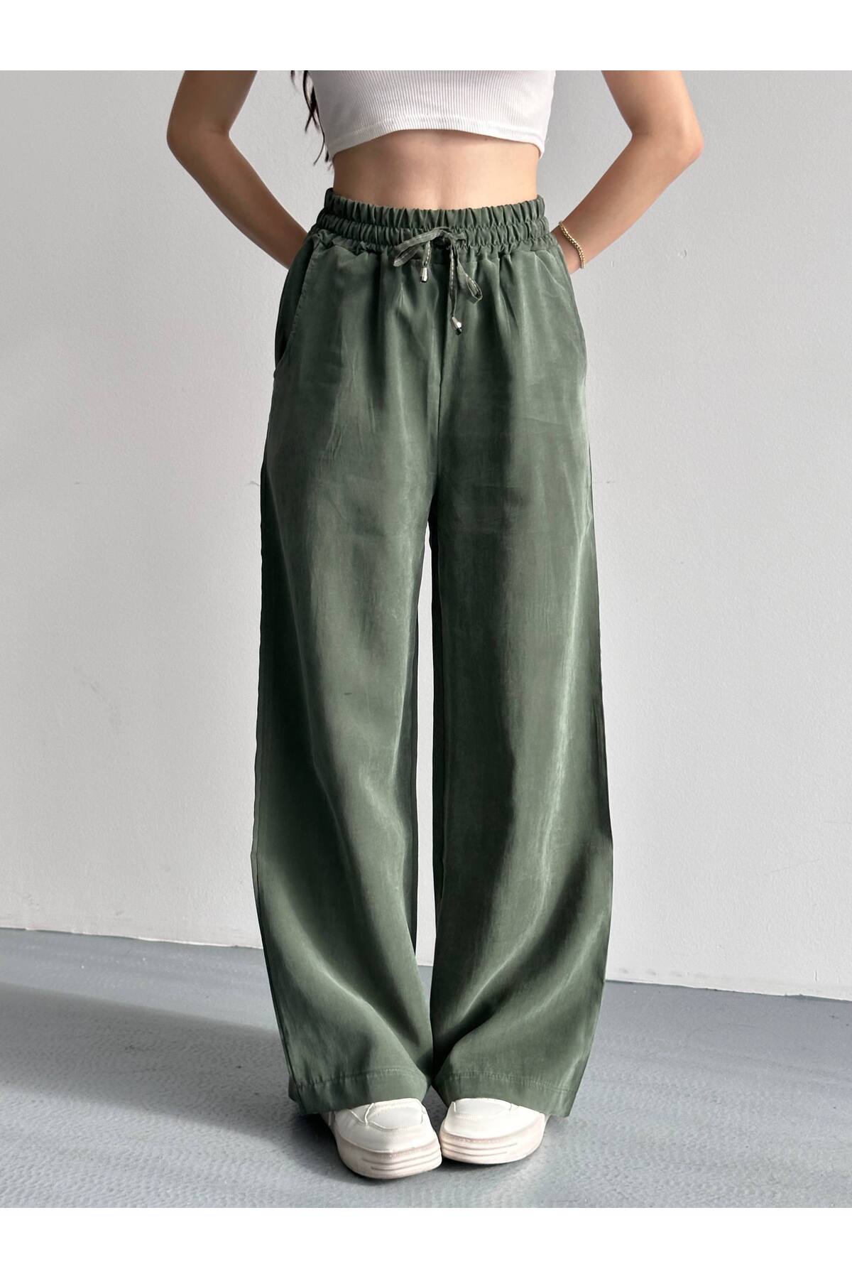 Generic Brands Tencel Fabric High Waist Loose Leg Casual Pants