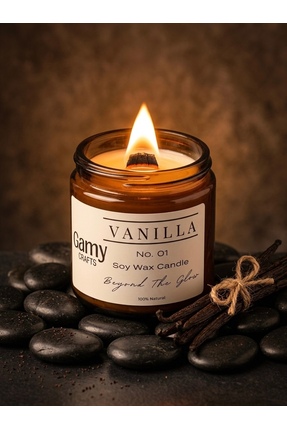 Gamy Crafts Vanilya Kokulu Mum - %100 Doğal Soya Mumu Ahşap Fitilli Dekoratif...