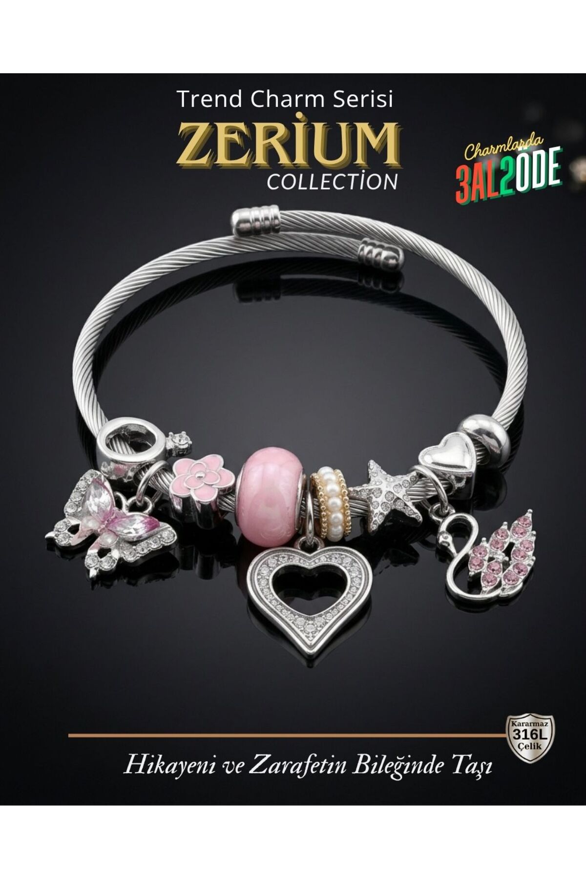 Modern Steel Stylish Women's Charm Steel Bracelet Butterfly and Swan Love