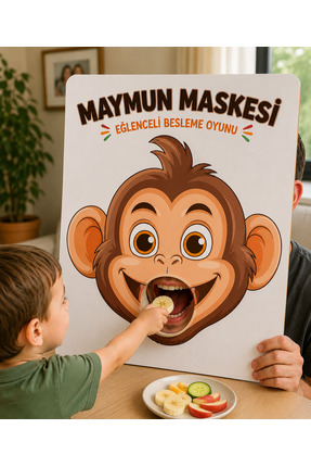 TOTTERİQ Maymun Maskesi Eğlenceli Besleme Oyunu Ahşap Çocuk Aktivitesi 30x40 ...