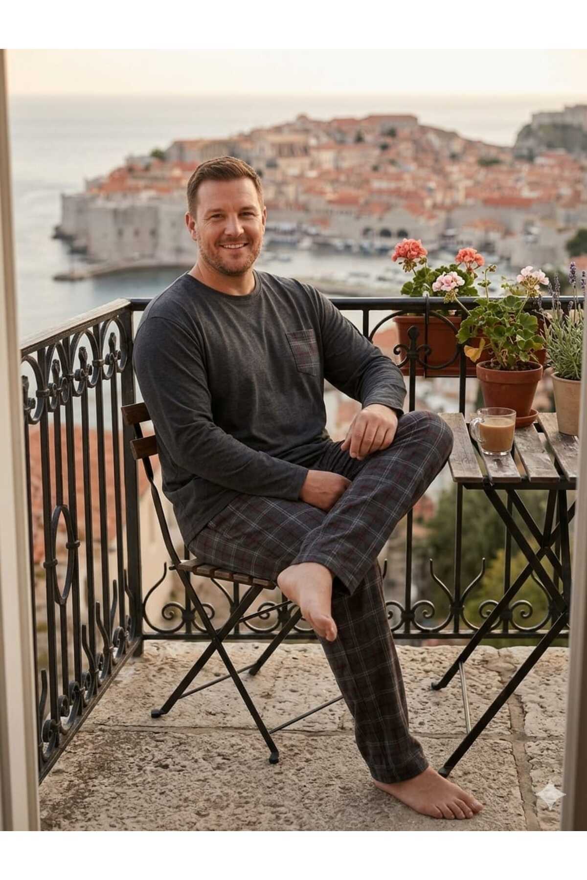 Sude HOMEWEAR Erkek Uzun Kol Büyük Beden Pijama Takımı görsel 3