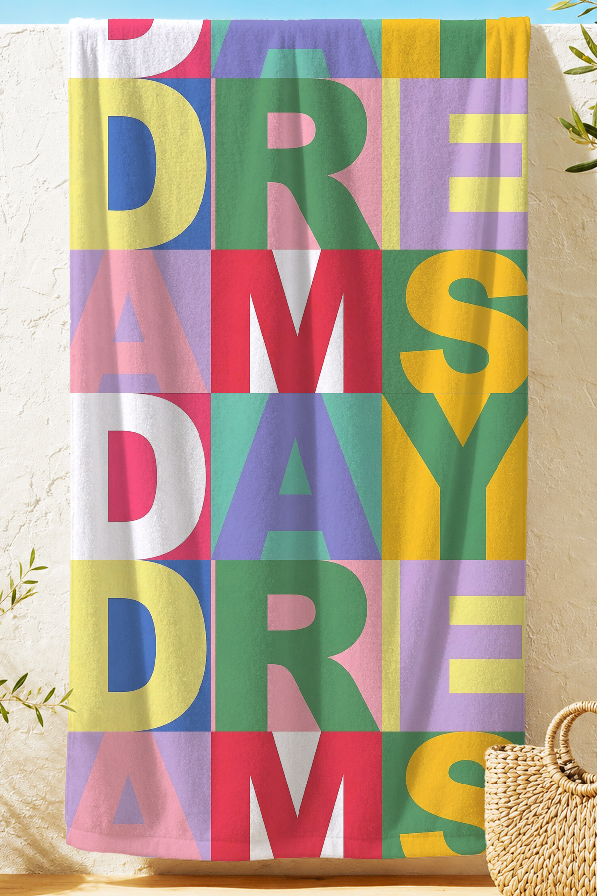 Colorful Type Typographic Beach Towel - Modern Pop Art Multicolor Fast Drying Microfiber Towel