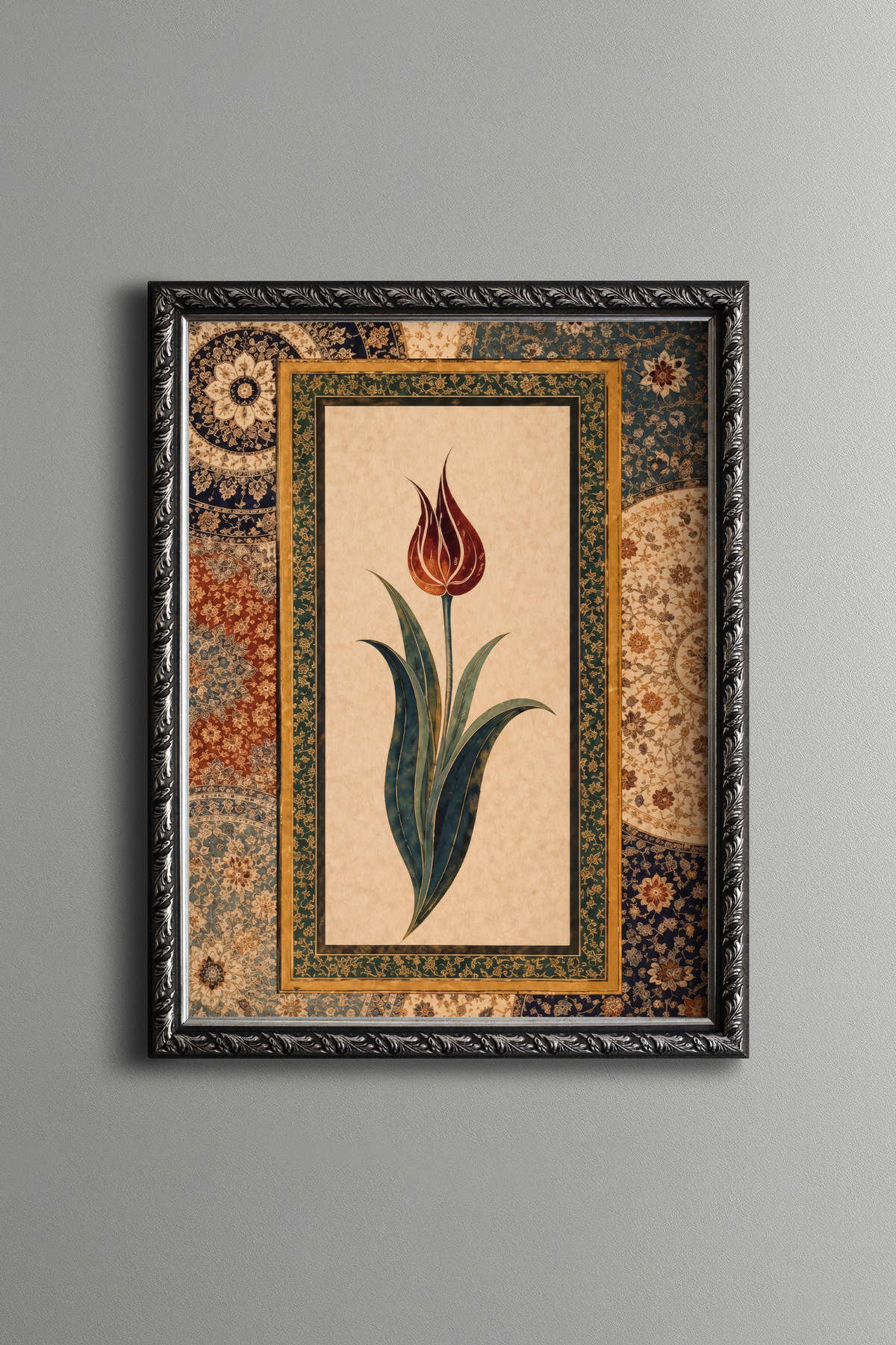 Tulip Motif Table - Vintage Patterned Frame - Slim Model