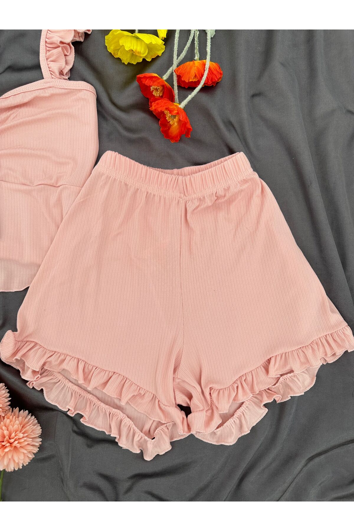 Lena Homewears Kadın Milas Şortlu Yazlık Pijama Takımı görsel 5