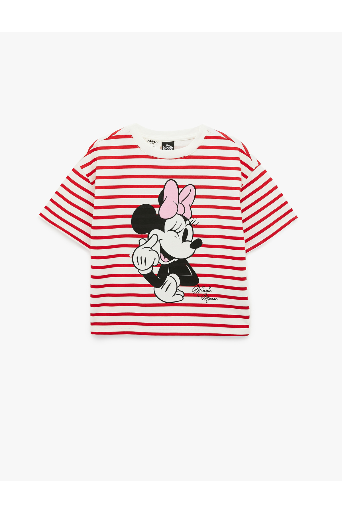 Koton Licensed Minnie Mouse Printed Short Sleeve Crew Neck Cotton Striped T-Shirt