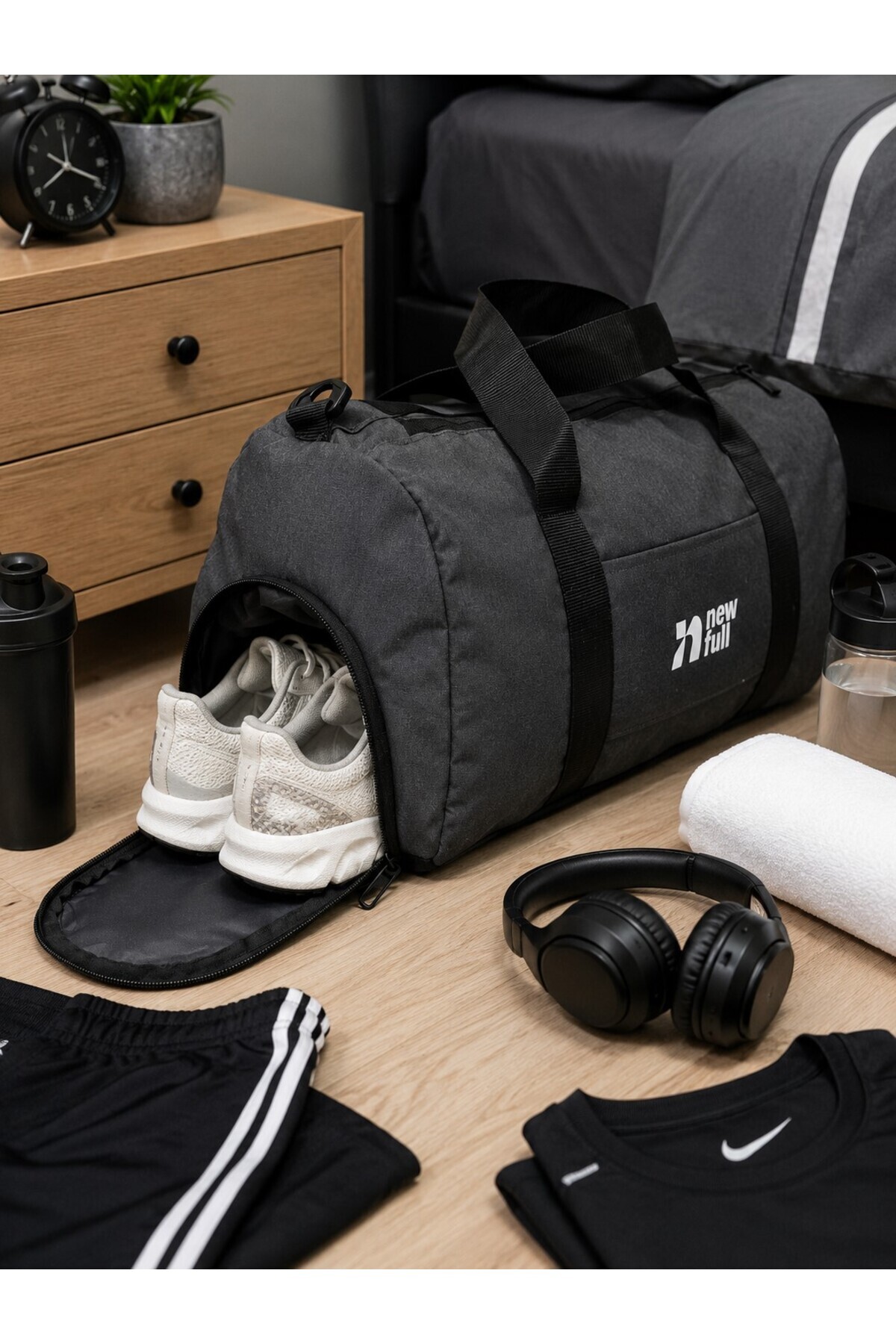 NEWFULL SPORT AYAKKABI BÖLMELİ ASTARLI SU GEÇİRMEZ SEYAHAT VE SPOR ÇANTASI-ORTA BOY görsel 2