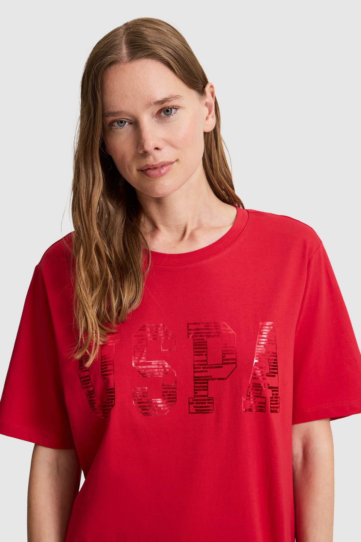 U.S. Polo Assn.  Kadın Kırmızı Bisiklet Yaka Basic Tişört 50321690-VR171 - Görsel 2