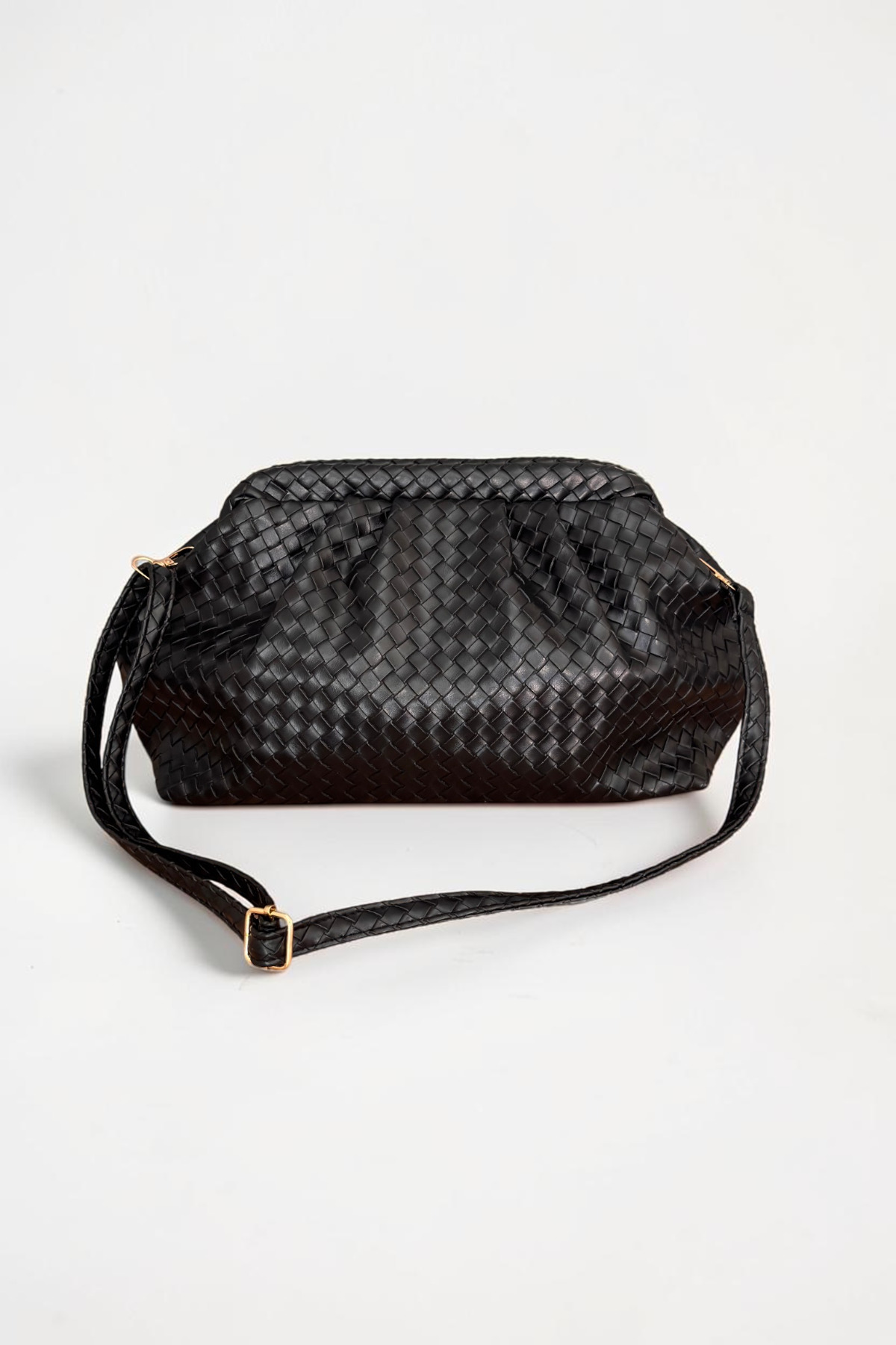 Classbag Kadın Siyah Örgü Desenli Portföy&Clutch ve Ayarlanabilir Askılı Omuz Çantası görsel 4