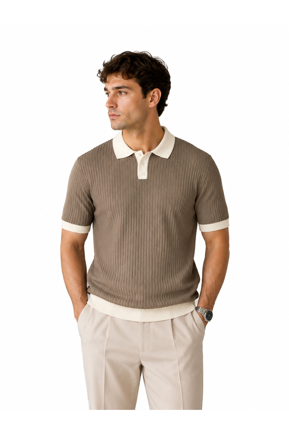 Mink Polo Neck Buttoned Short Sleeve Men's T-shirt