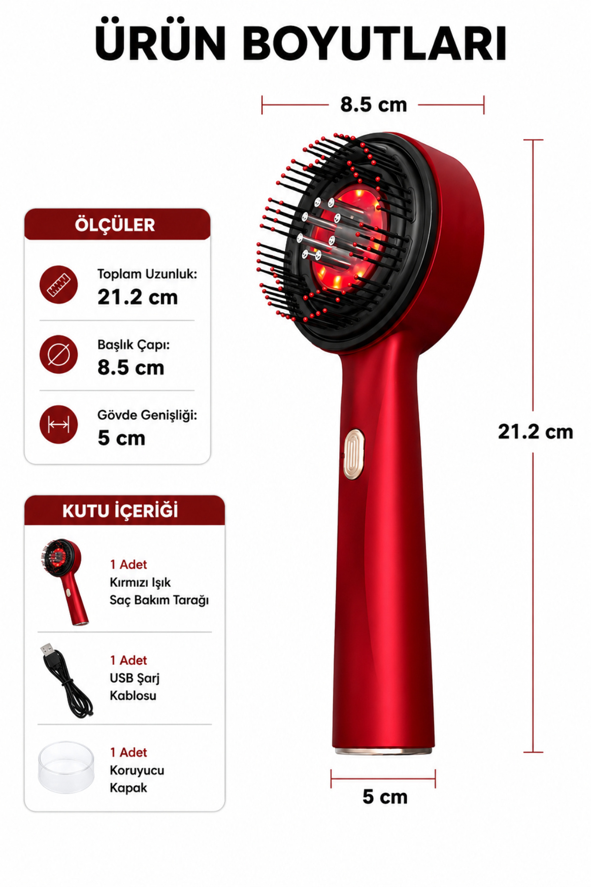 LED Red Light Therapy Hair Brush | Saç Derisi Masaj ve Bakım Tarağı — ME123458194 — تصویر 5 از 6