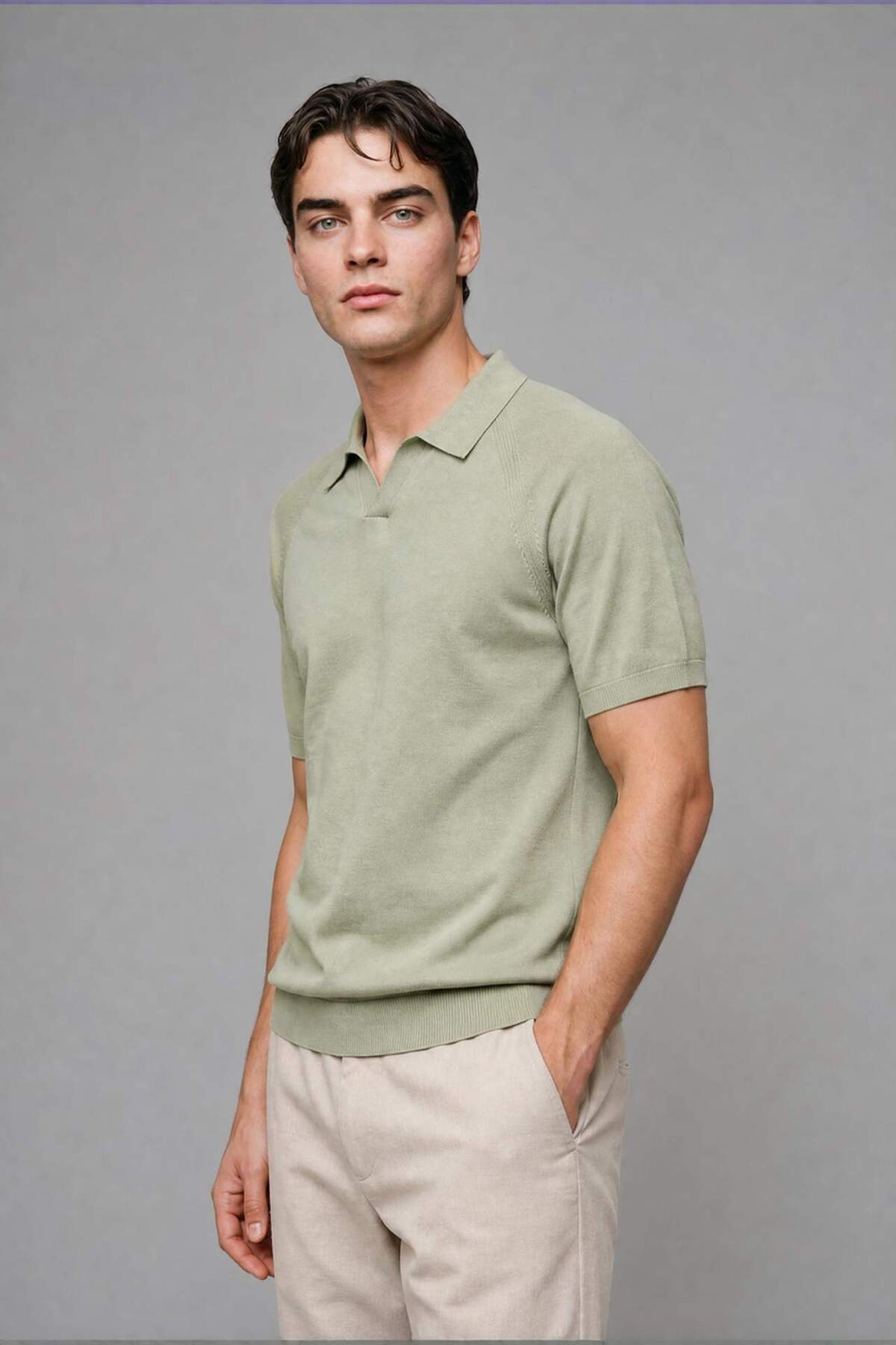 Defacto 100% Cotton Standard Fit Short Sleeve Polo Mint Green Knitwear T-Shirt H9771Ax26Hs
