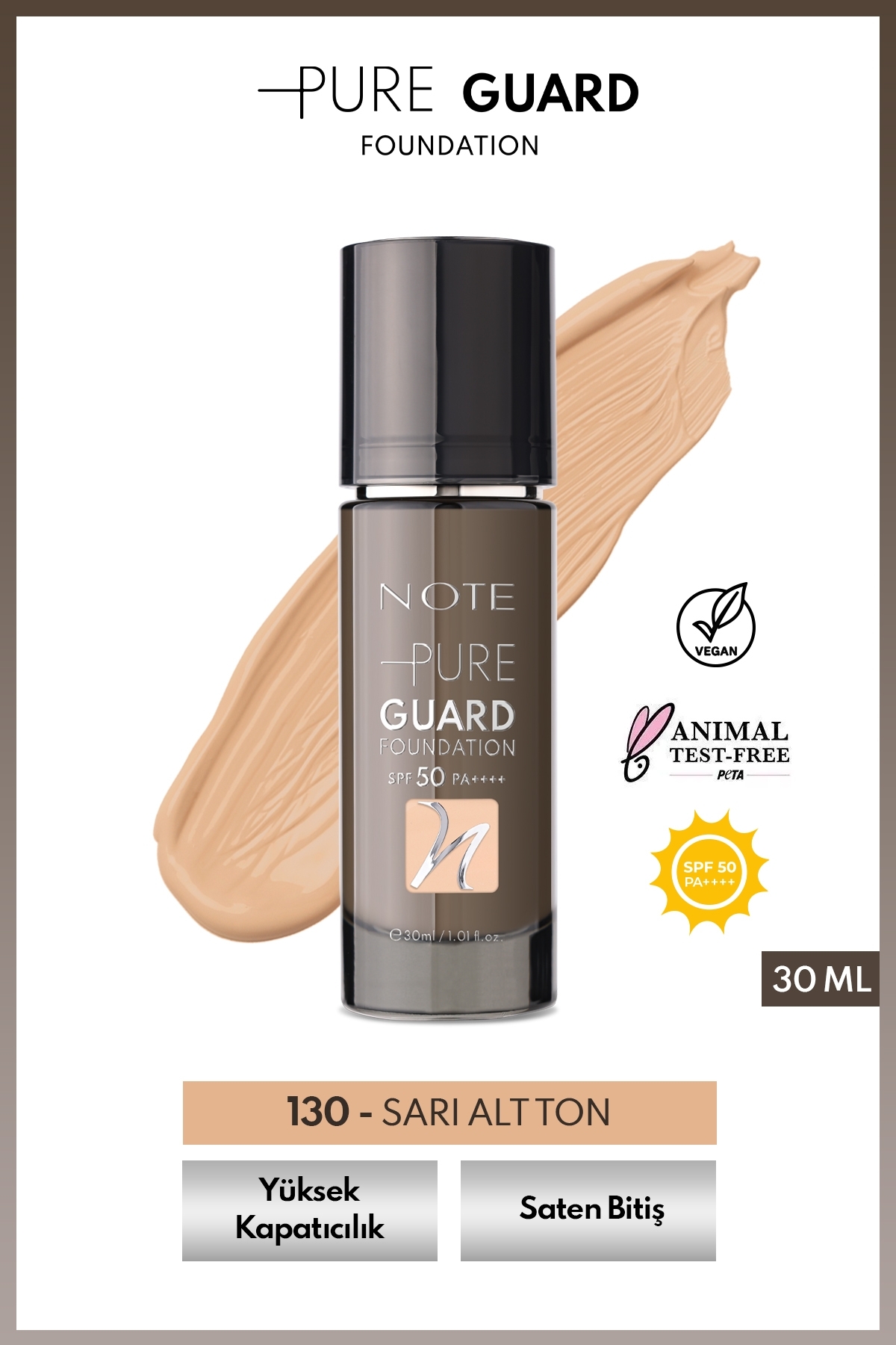 کرم پودر PureGuard شماره ۱۳۰ بژ کلاسیک با SPF 50 و خنک کننده قوی — بژ FND PURE GUARD