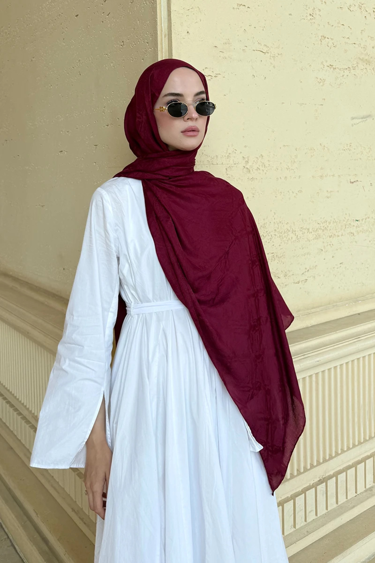 Madame Polo Premium Glow Jakar Şal Dama - Bordo görsel 5
