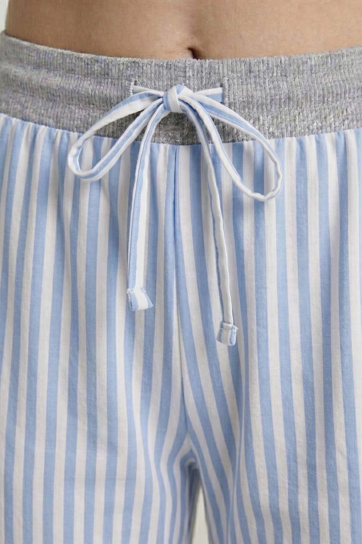 Aytuğ&Mısırlı Mısırlı Kadın Pamuklu Çizgili Pijama Takım Gri/Mavi görsel 3