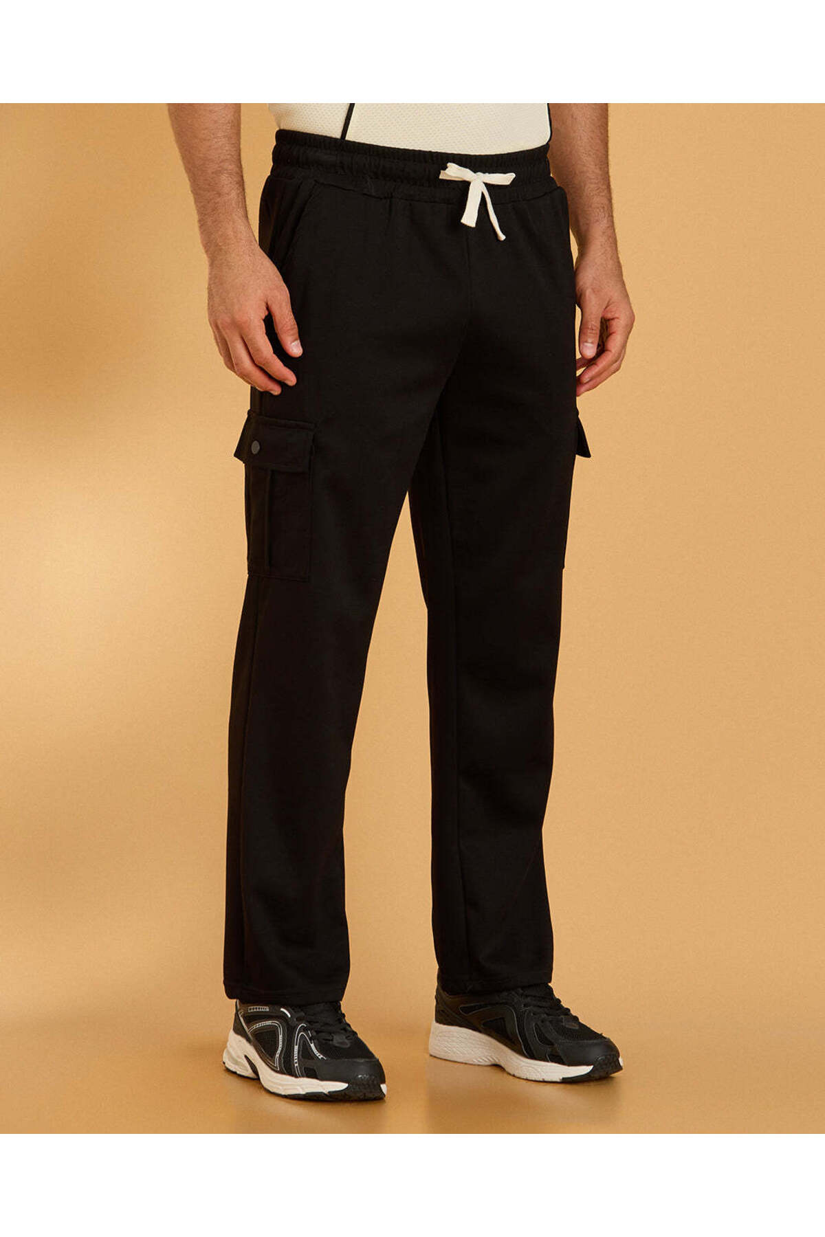 REDTAG Men Black Cargo Track Pants