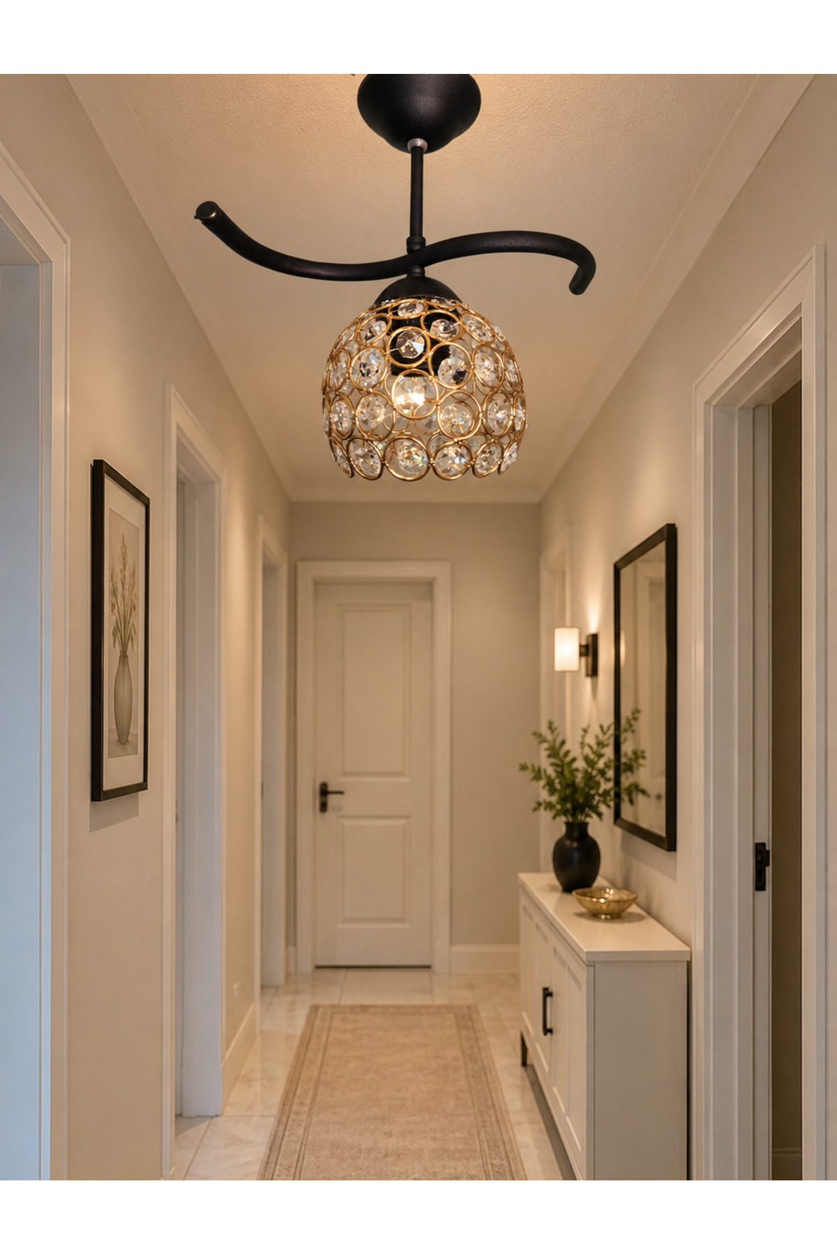 Hestia Black Case Single Chandelier with Crystalline Stone