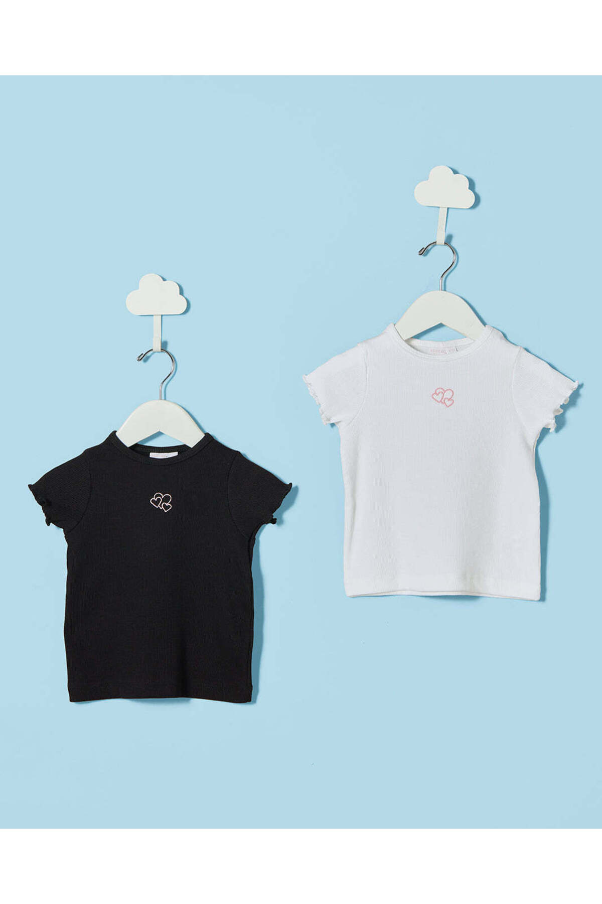 REDTAG Infant Girls Black & White Embroidered T-Shirts (Pack Of 2)