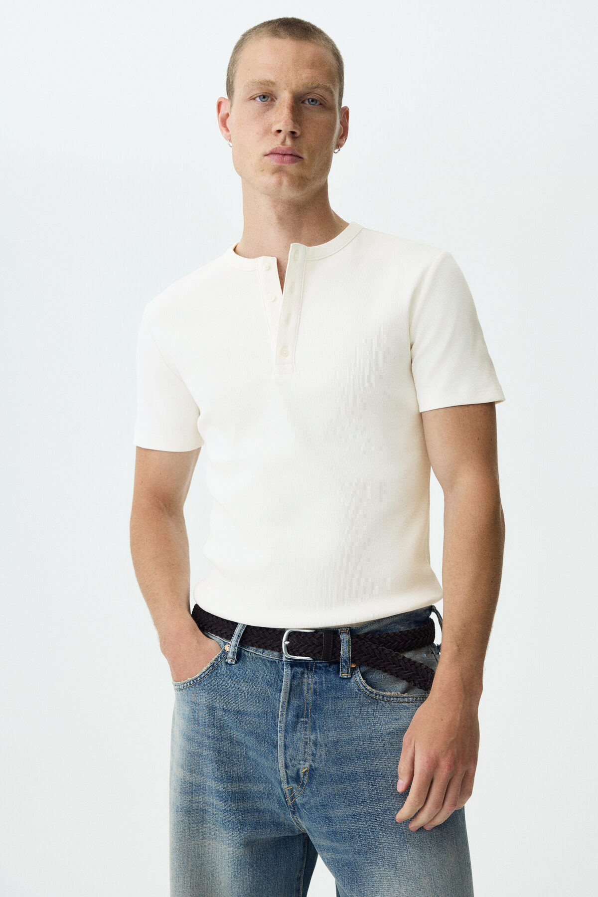 تاپ یقه گرد اسلیم فیت اچ اند ام تی شرت H&M