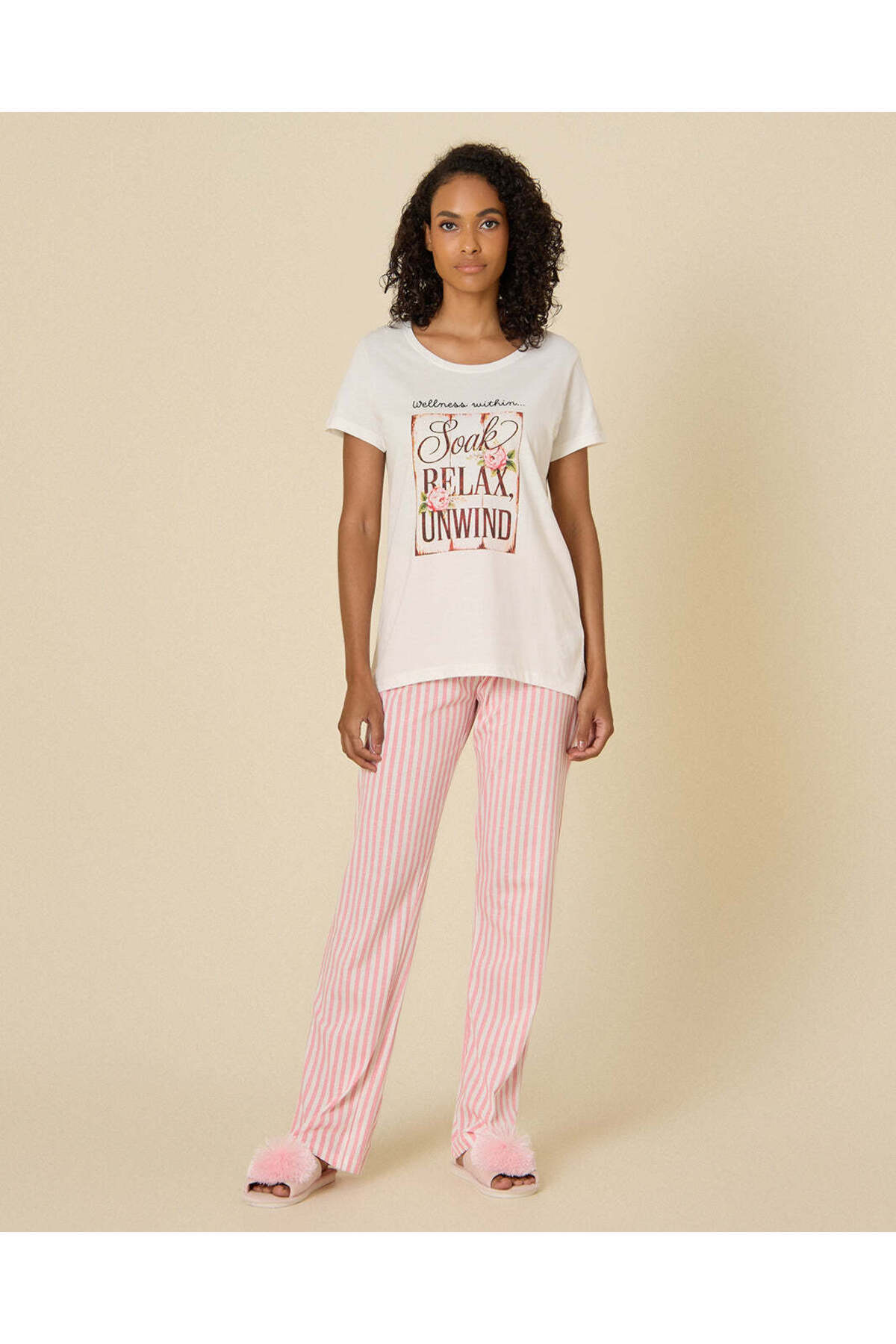 REDTAG Women White and Pink And Printed Pyjama Set