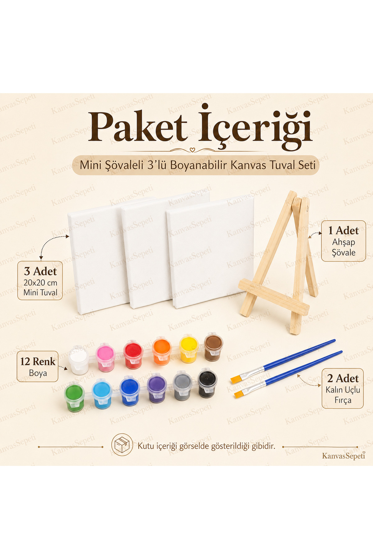 Tatlı Canavarlar Mini Şövaleli 3'lü Boyanabilir Kanvas Tuval Seti 20x20 12 Renk Boya