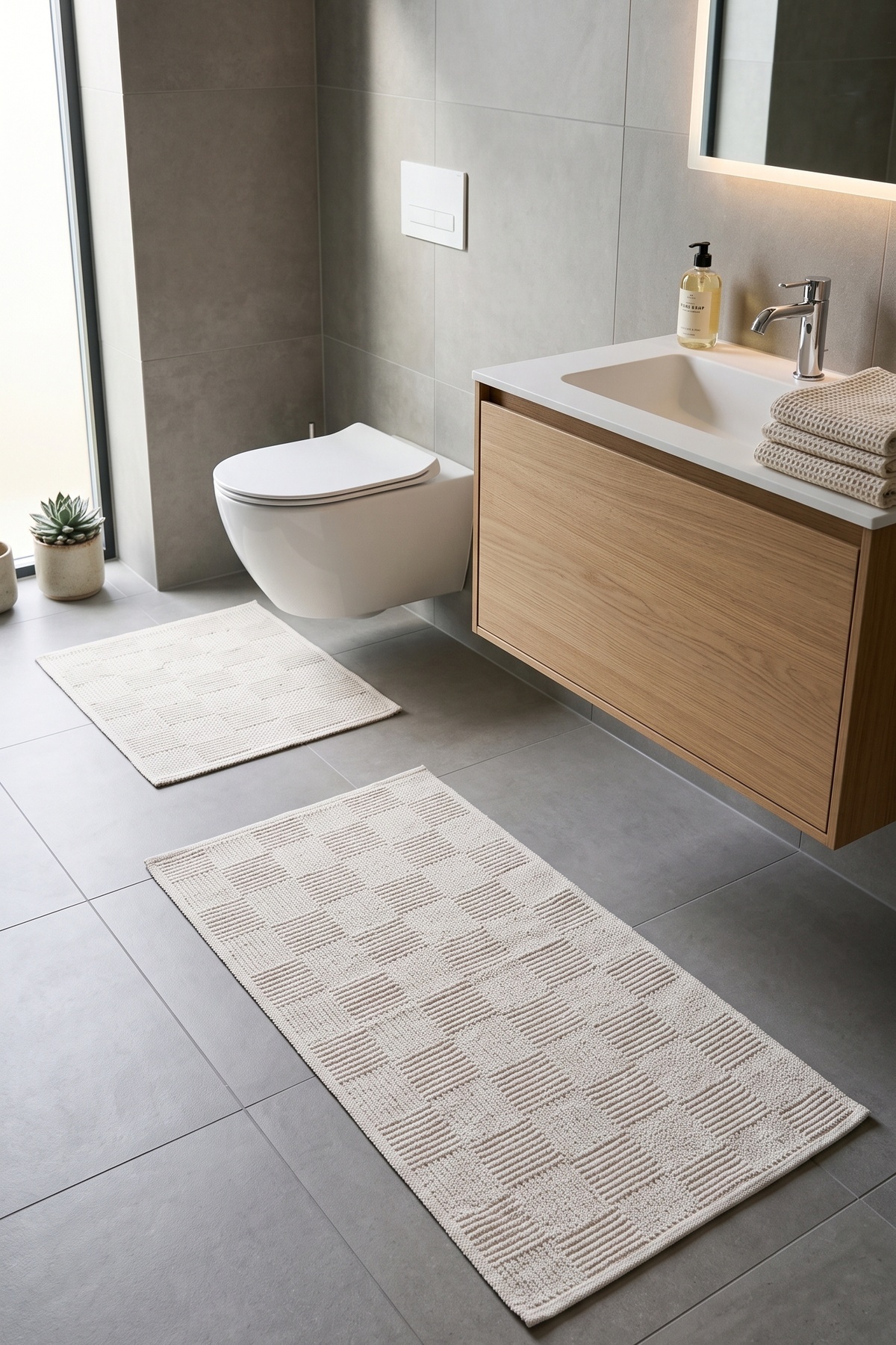 Pamukova Water Absorbent Soft 2-Piece Bath Mat Set Washable Modern Sink Front Foot Mat