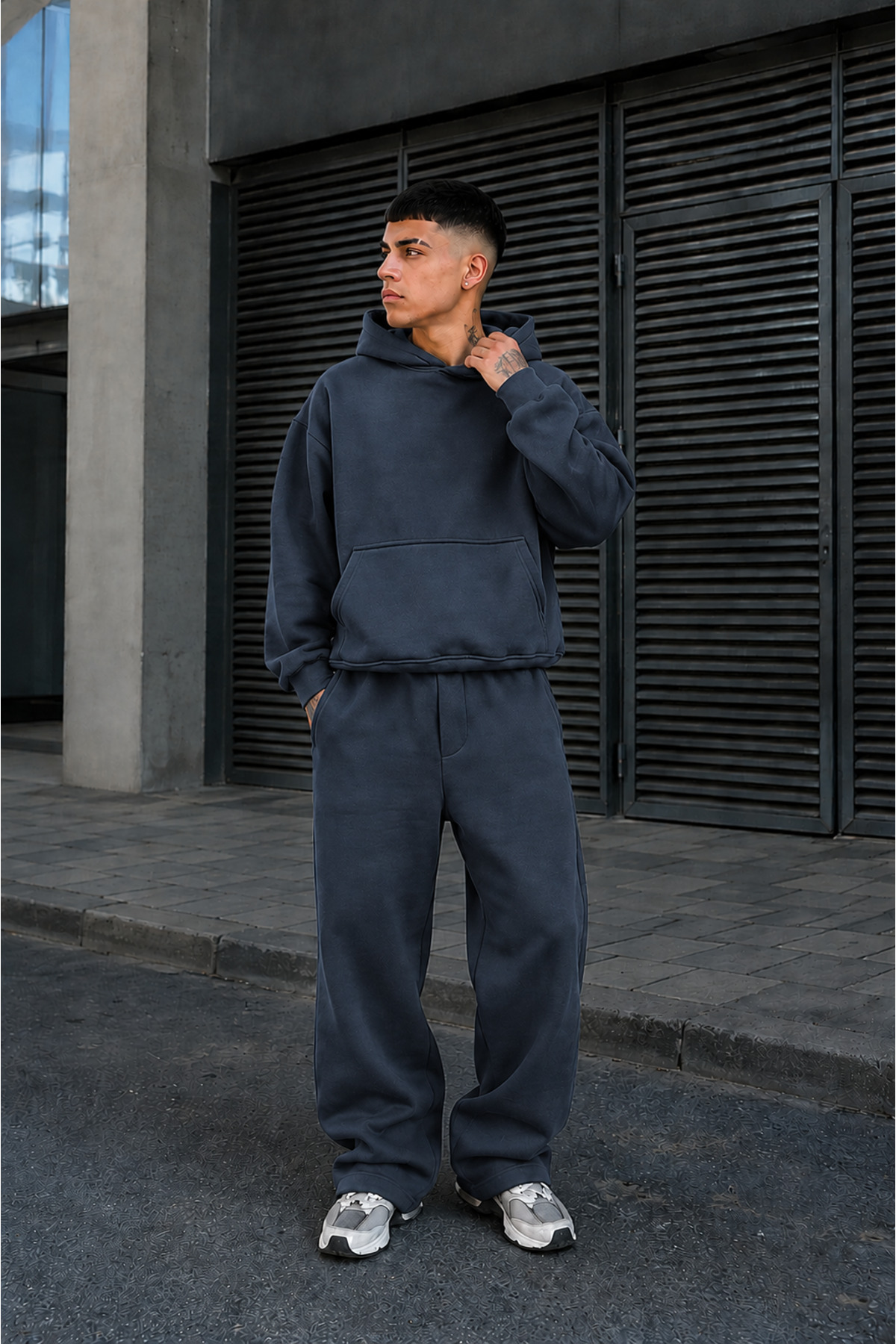 ERKEK Premium Oversize Hoodie Eşofman Takımı Unisex Mevsimlik Rahat Eşofman Takımı — خاکستری Brnsftk3