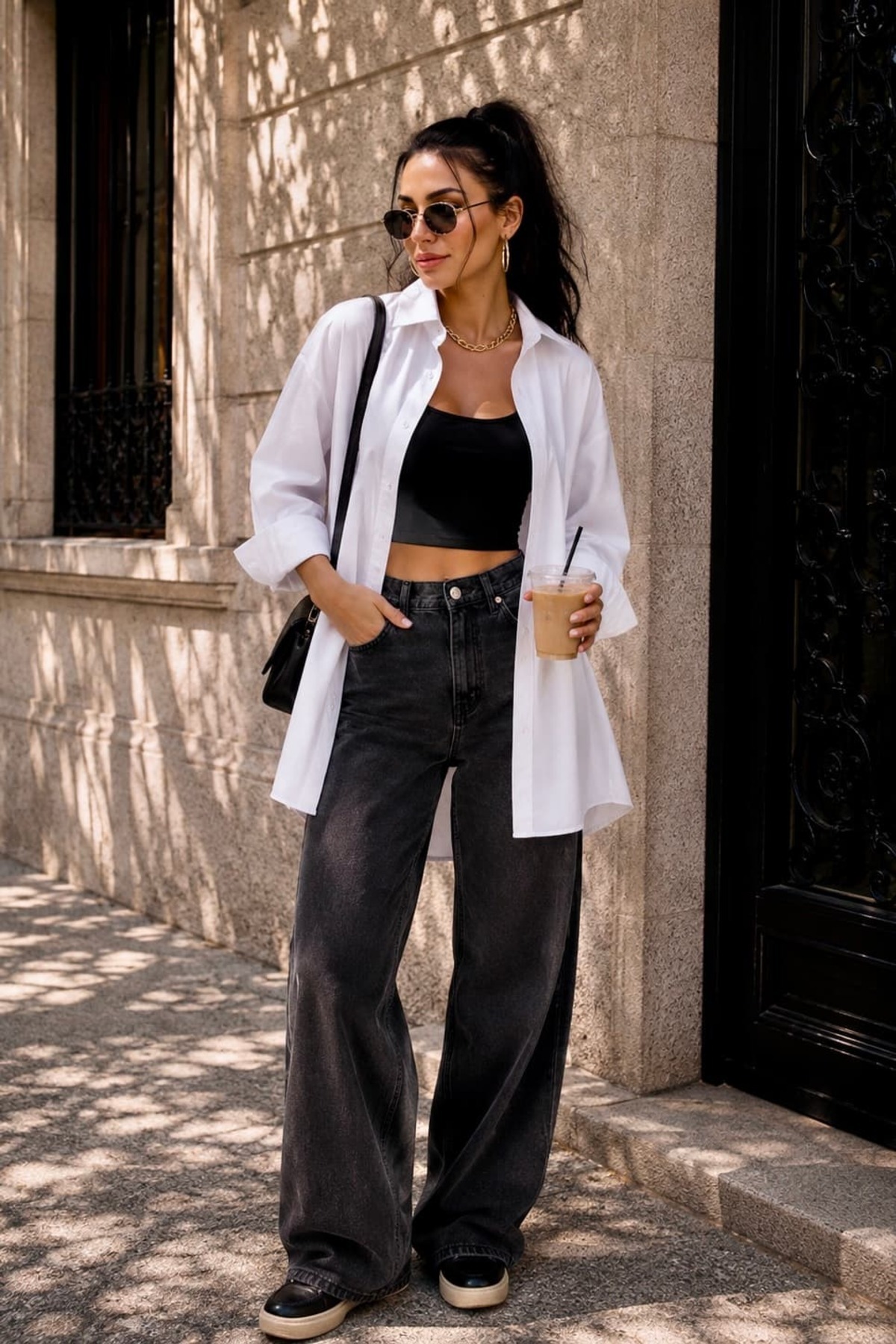 bb butik basic Kadın Oversize Poplin Gömlek Uzun Kollu Basic Gömlek TR0735 görsel 3