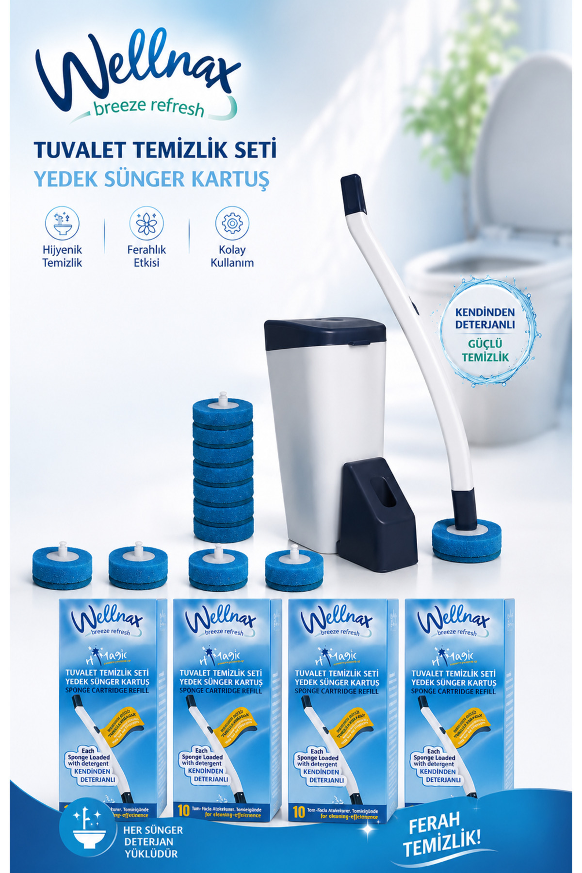 Wellnax breeze refresh Özel Tuvalet Temizlik Seti+40 Adet Kullan