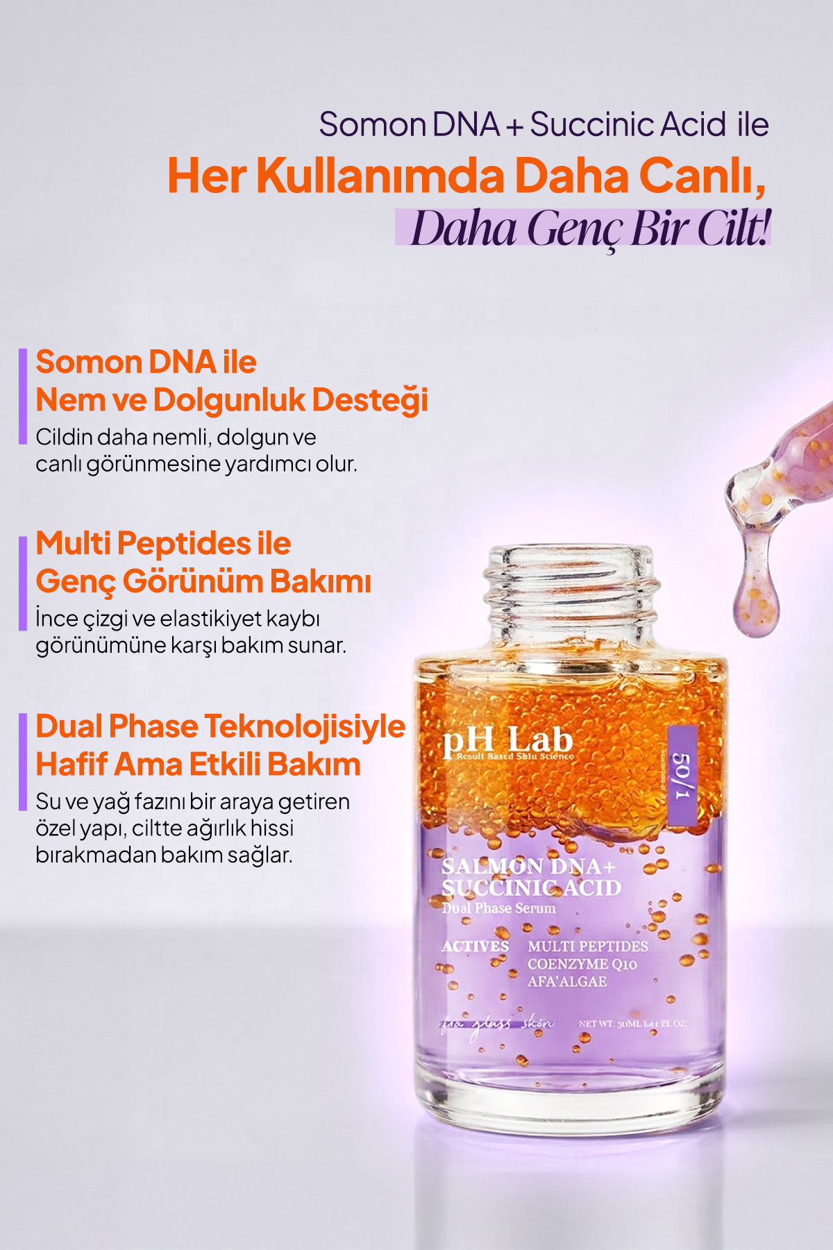 pHLab Çift Fazlı Somon DNA + Succinic Acid Nemlendirici Anti-Aging Bakım Serumu — PHSSA-01 — تصویر 8 از 8
