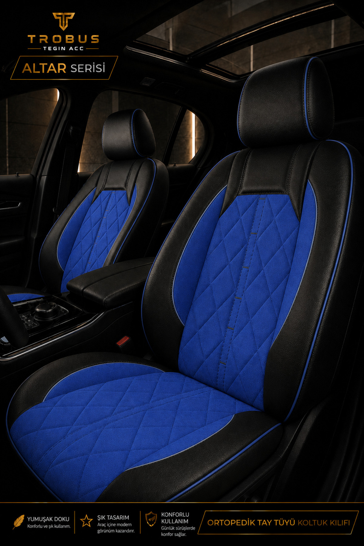 Hyundai Getz 2002-2009 Uyumlu Altar Serisi Tay Tüyü Gri Siyah Premium Koltuk Kılıfı — alternatif görsel
