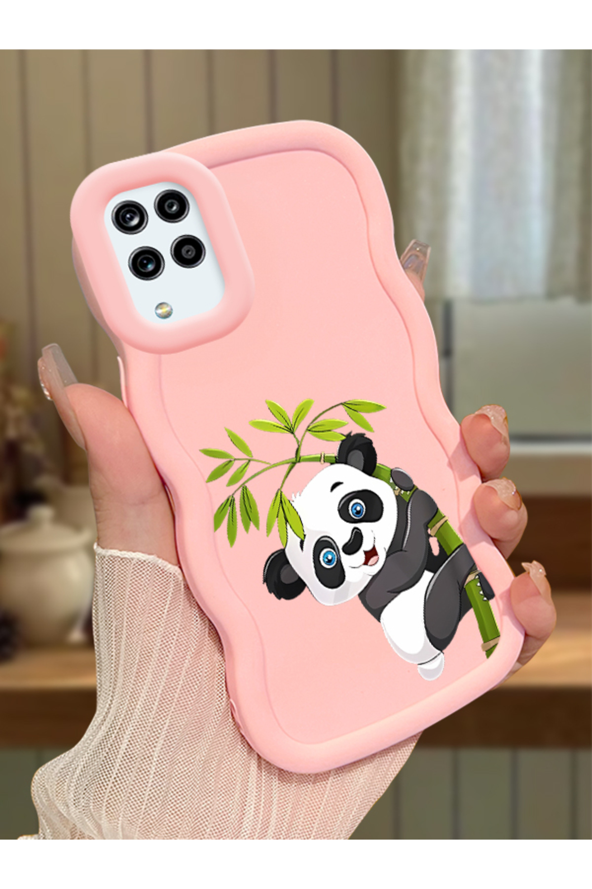 Samsung Galaxy M12 Compatible Case camera protector Pink Silicone Couple Phone Case Panda Pattern