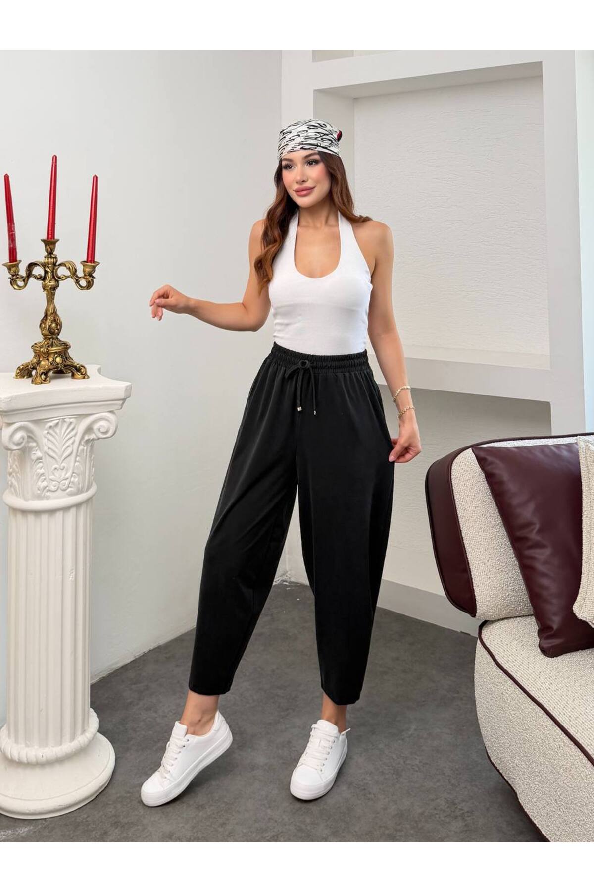 OZD Active Kadın Cepli Beli Lastikli Bağlamalı Modal Kumaş Şalvar Kesim Pantolon görsel 2