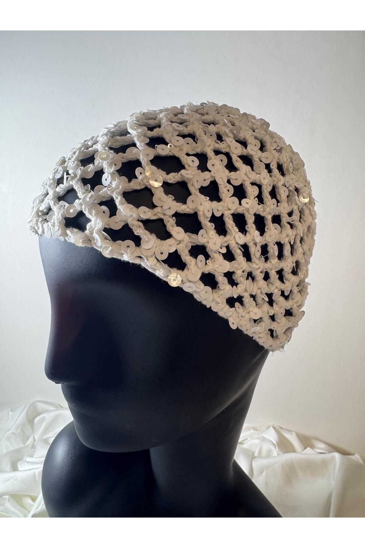 jasmina store EL örgüsü pullu saç aksesuarı bone görsel 5