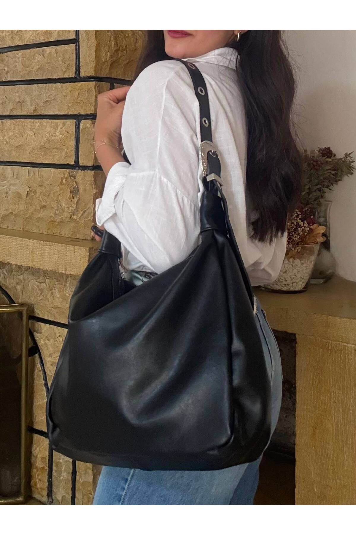 Lavora Bags Aura Kemer Detaylı Omuz Çantası Siyah görsel 4