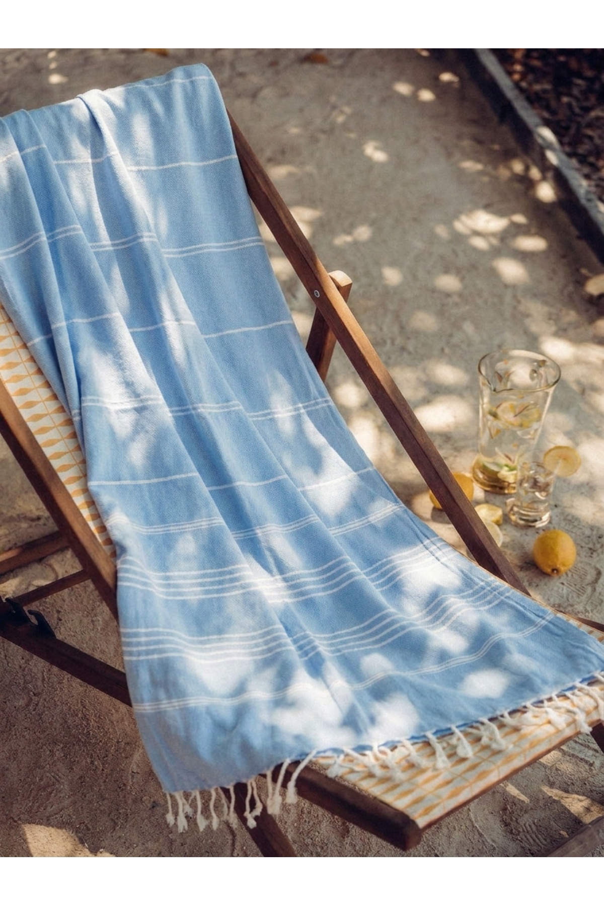 Striped Peshtemal | Cotton - Natural Fringed | Beach, Pool, Spa, Sauna, Sports, Travel Towel
